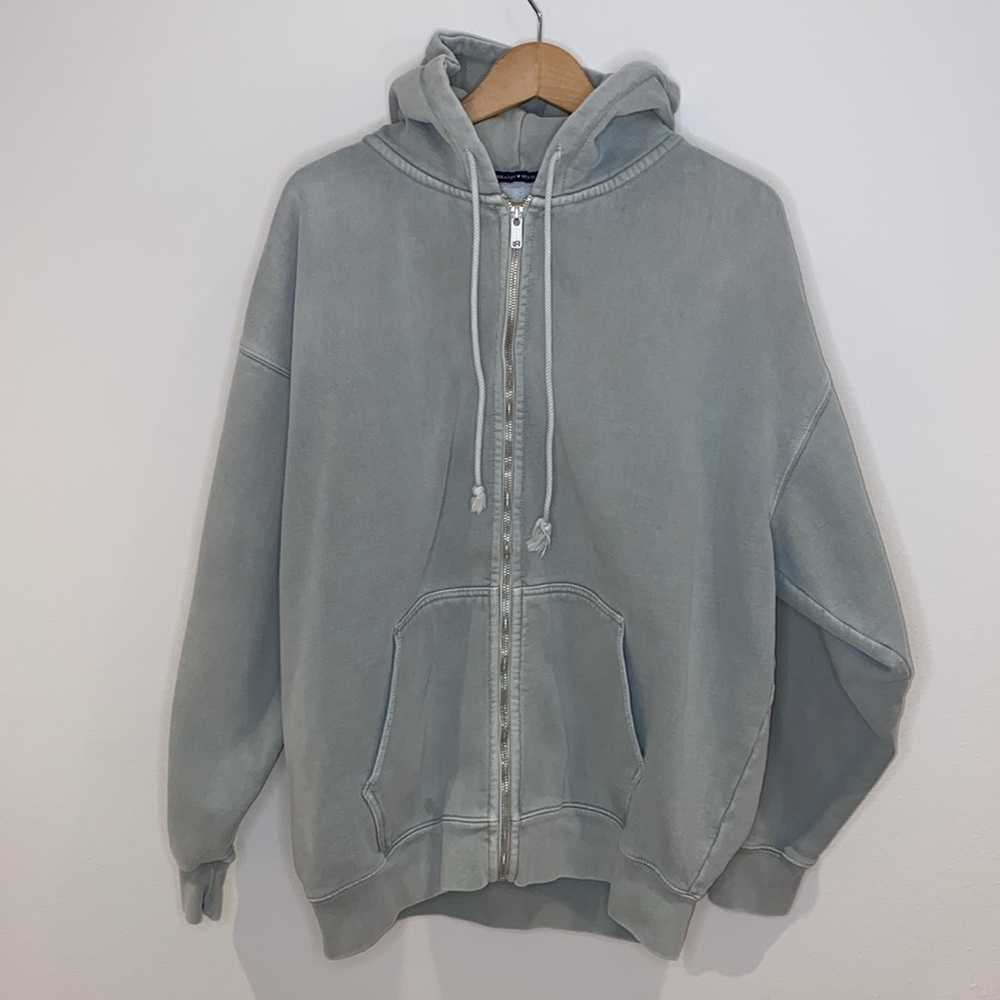 Brandy Melville Sage Green Christy Zip Up Hoodie‎ Sweatshirt One Size